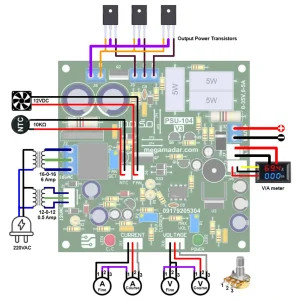 نقشه سیم کشی مدار منبع تغذیه متغیر PSU-104-V3 حرفه ای (35 ولت 5 آمپر)