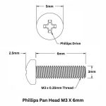 ابعاد پیچ M3 طول 6mm