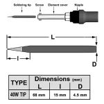 ابعاد نوک هویه مشکی 40 وات نسوز - مناسب انواع هویه استاندارد
