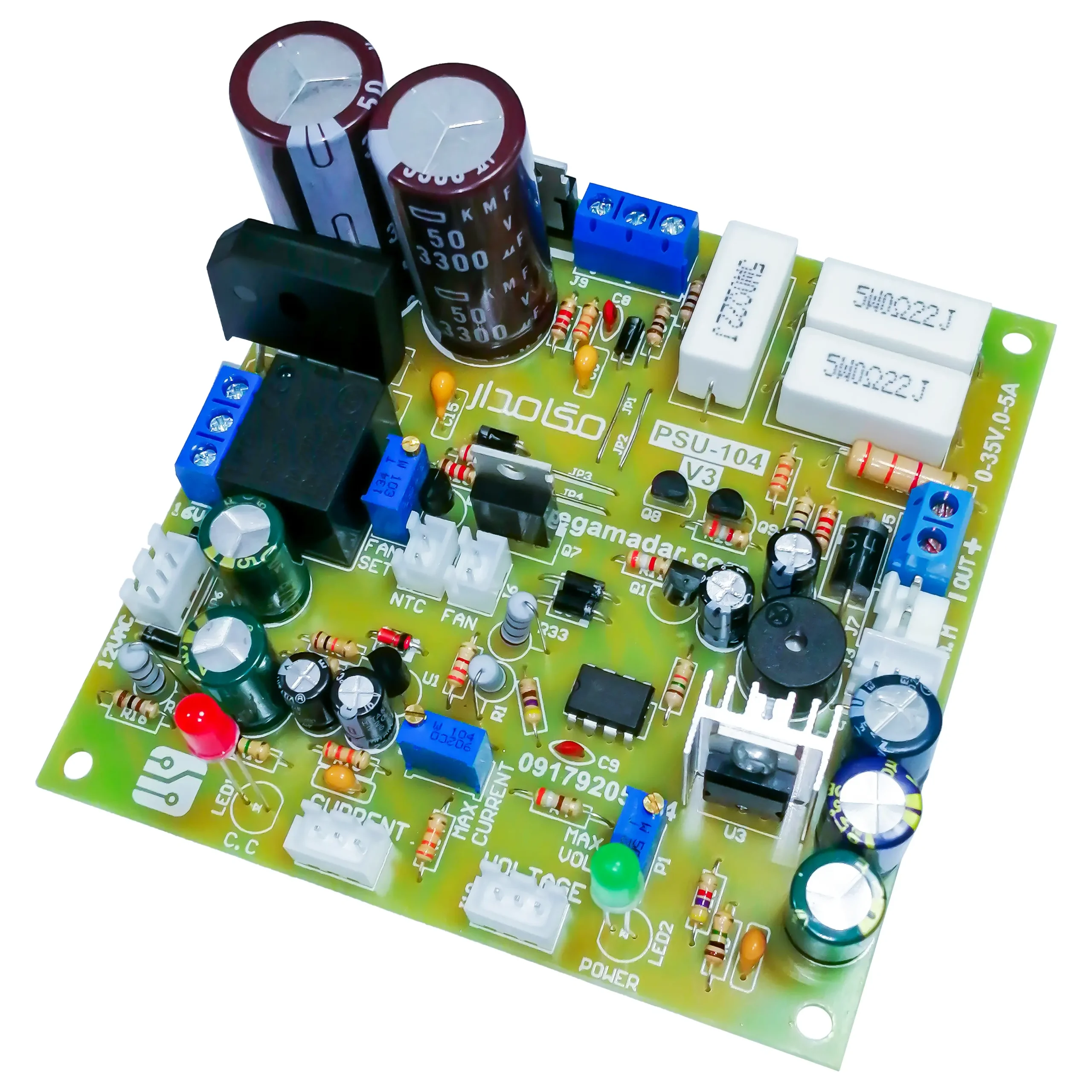 برد کامل منبع تغذیه متغیر 35 ولت 5 آمپر مدل PSU-104-V3 برد کامل منبع تغذیه متغیر 35 ولت 5 آمپر مدل PSU-104-V3.webp